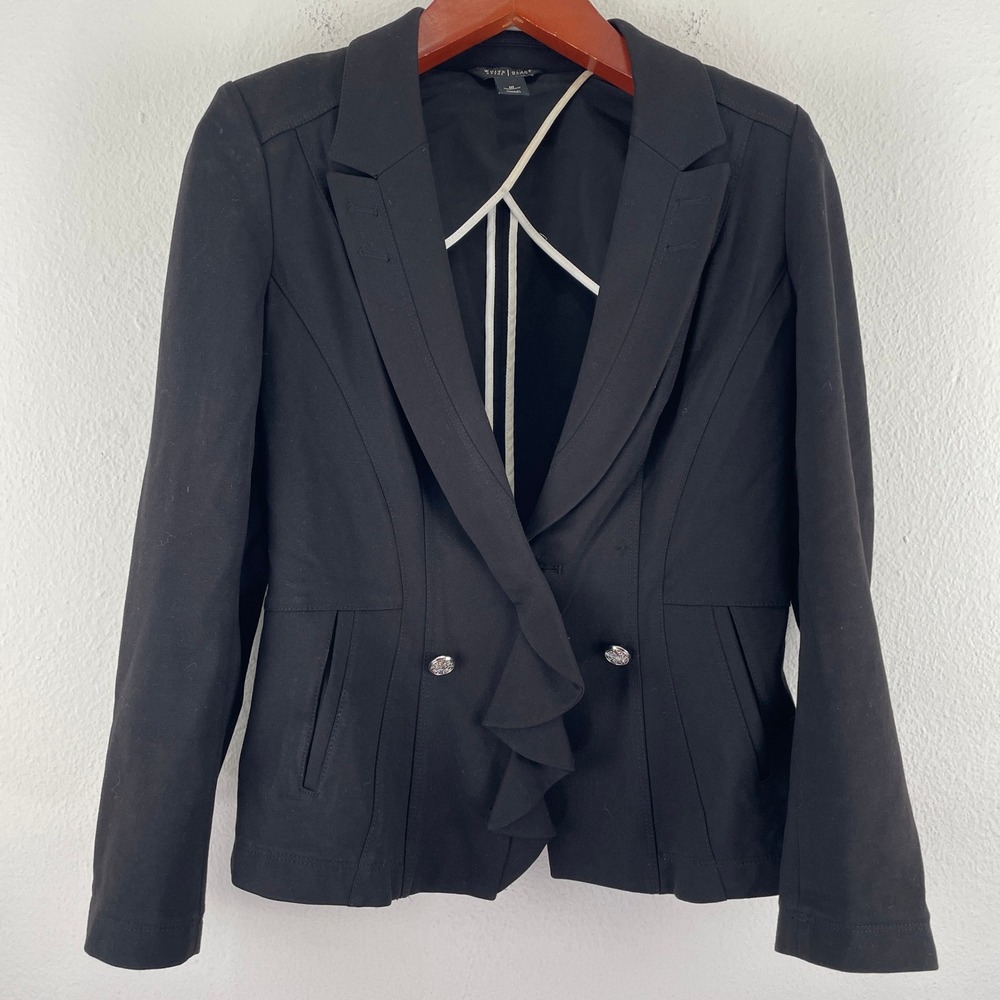 White House Black Market Ruffle Blazer Black Jacket Womens 10